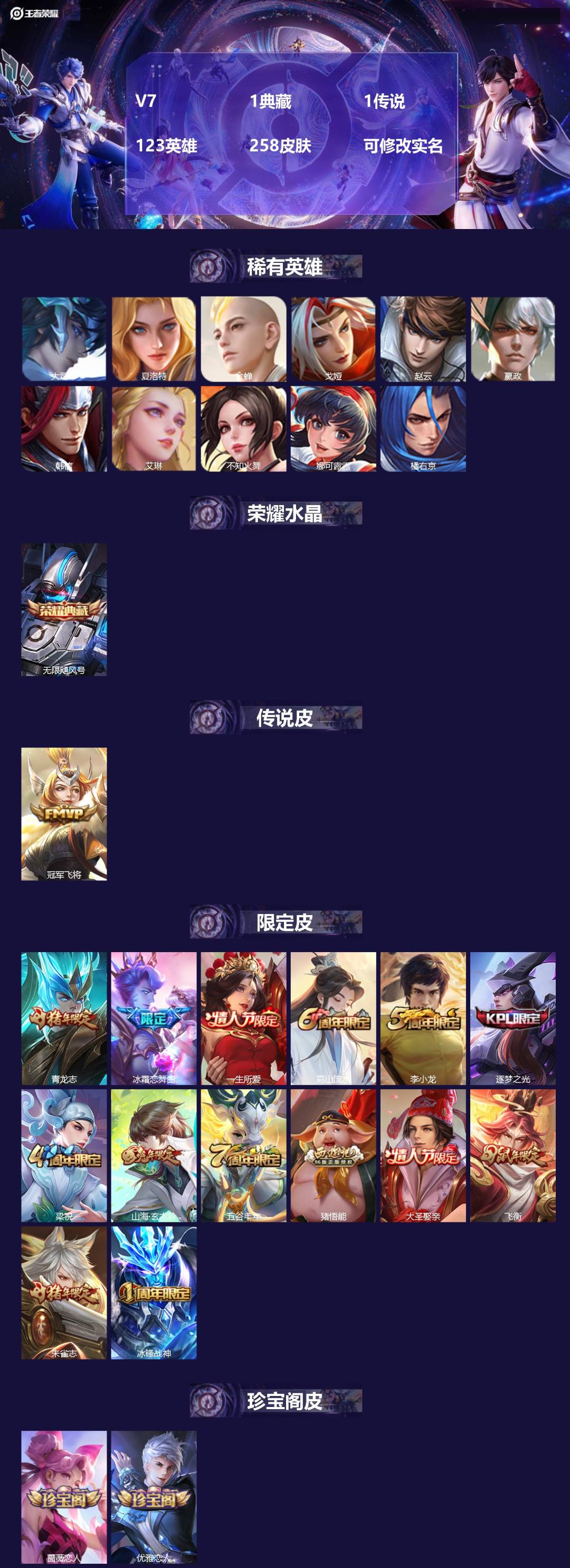 王者荣耀账号安卓QQ123英雄-258皮肤-[]V7 1典藏 1传说 123英雄 258皮肤 可修改实名 
【英雄全皮】