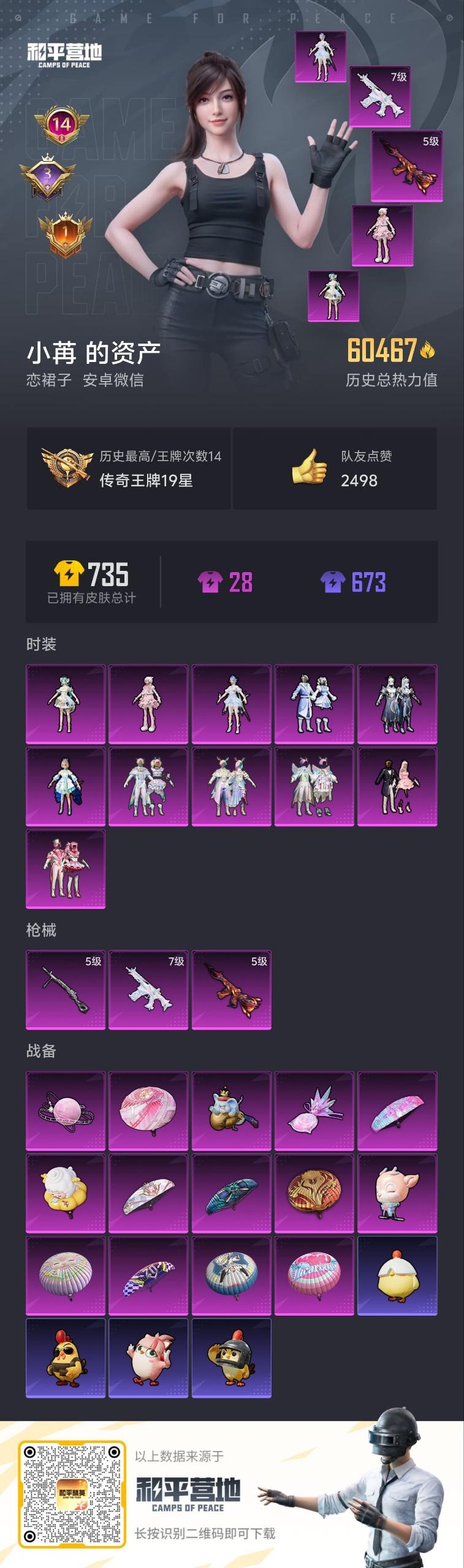 和平精英账号安卓微信0载具-142套装-175枪皮-[]11粉装 3特效枪 14印记 可二次 可修改实名 
【热门装扮】