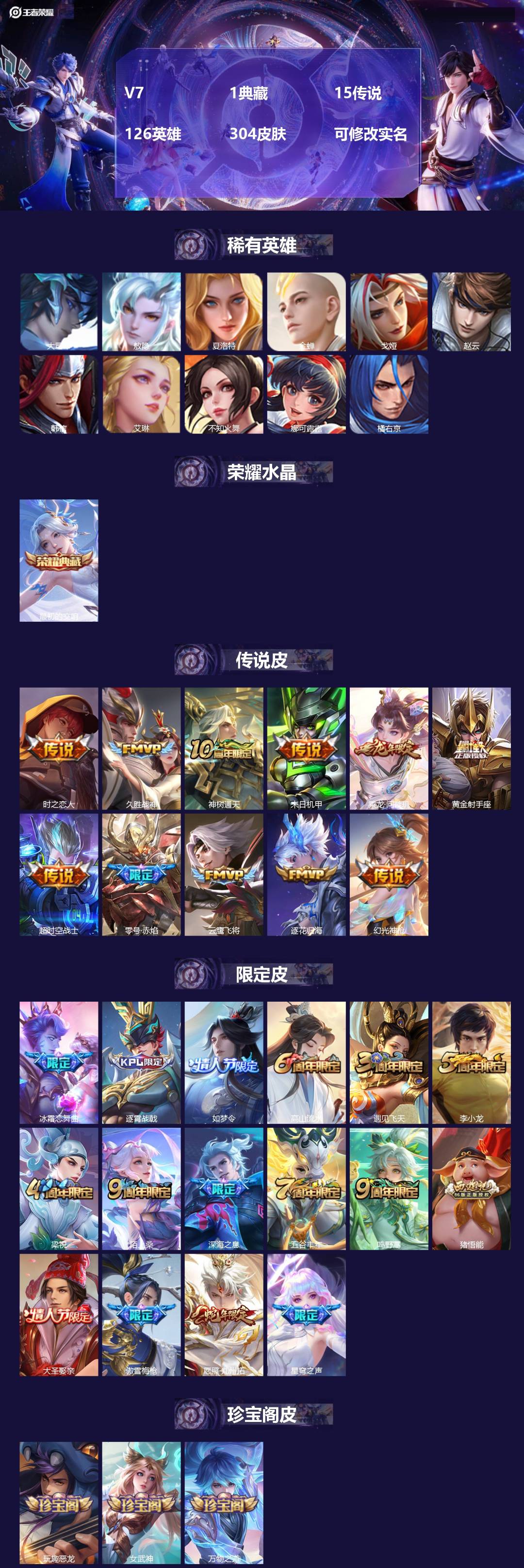 王者荣耀账号安卓QQ[15424360]V7 1典藏 15传说 126英雄 304皮肤 可修改实名 
【英雄全皮】蒙恬全