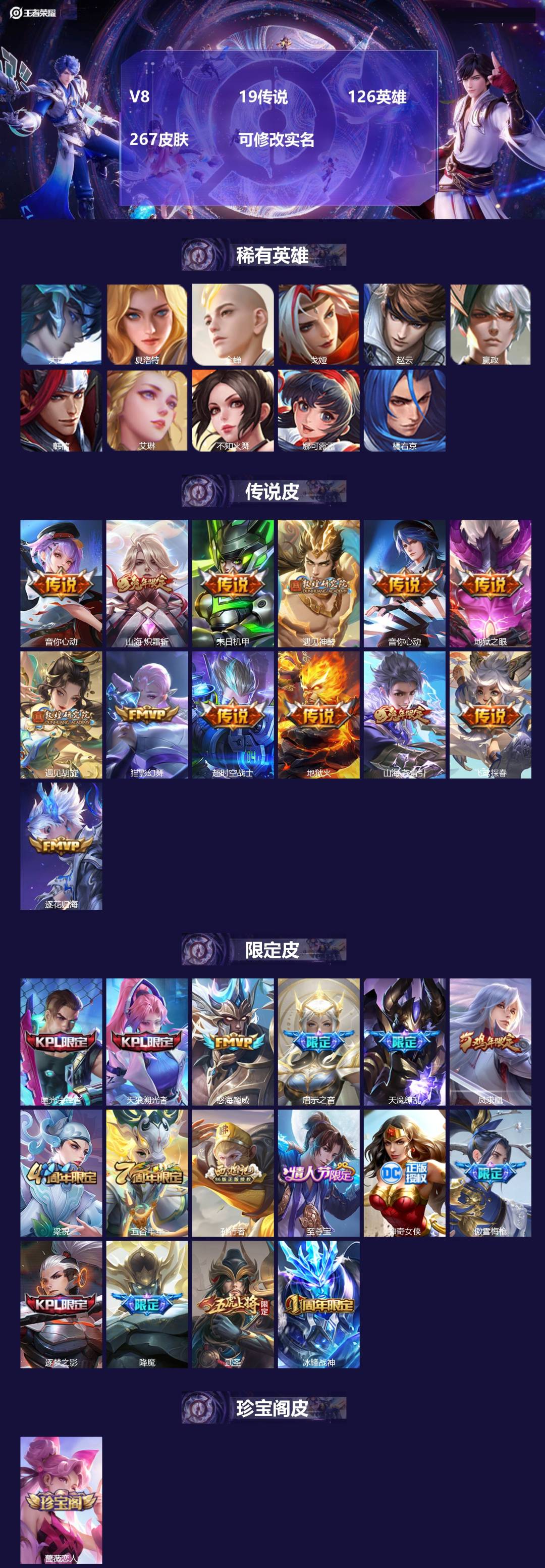 王者荣耀账号苹果QQ[15426781]V8 19传说 126英雄 267皮肤 可修改实名 
【英雄全皮】姜子牙全皮
【