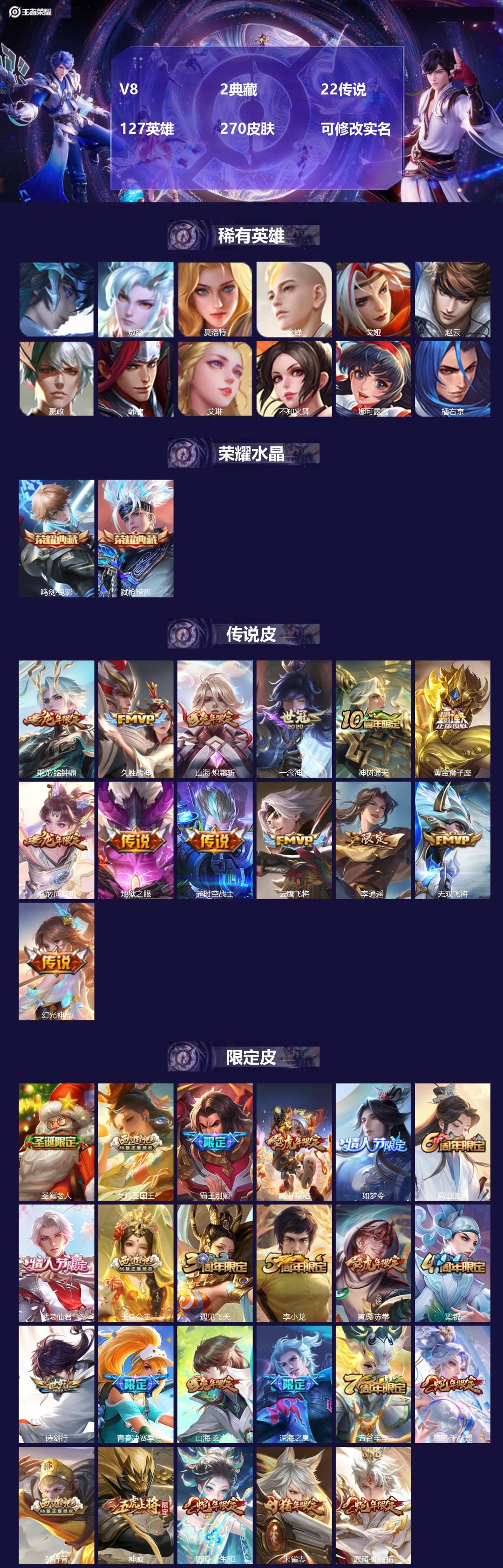 王者荣耀账号安卓QQ[15428824]V8 2典藏 22传说 127英雄 270皮肤 可修改实名 
【英雄全皮】李信全