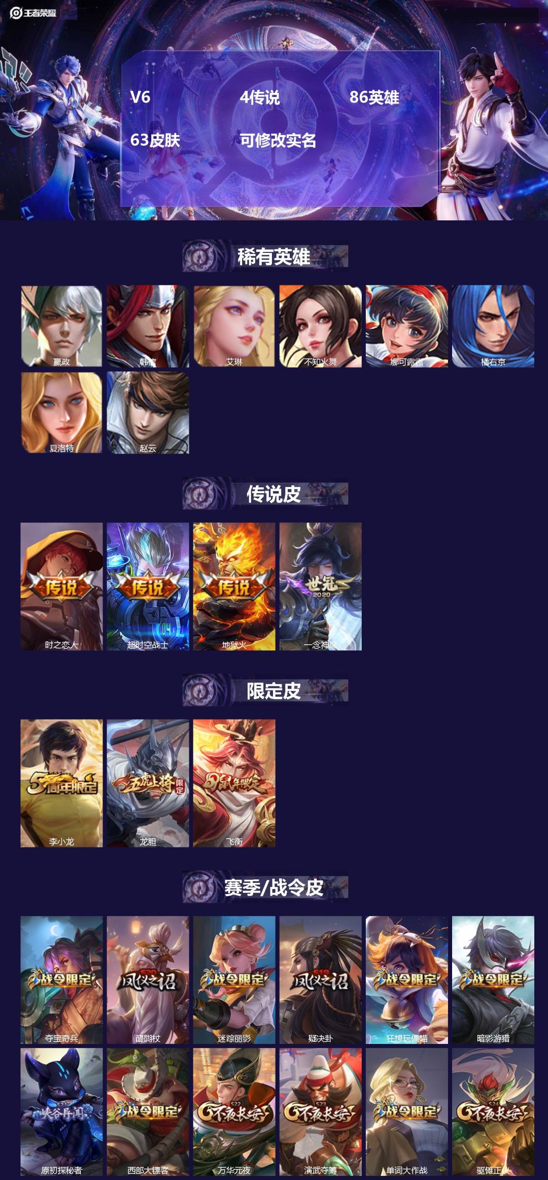王者荣耀账号安卓QQ86英雄-63皮肤-[]V6 4传说 86英雄 63皮肤 可修改实名 
【稀有英雄】嬴政(始皇帝),