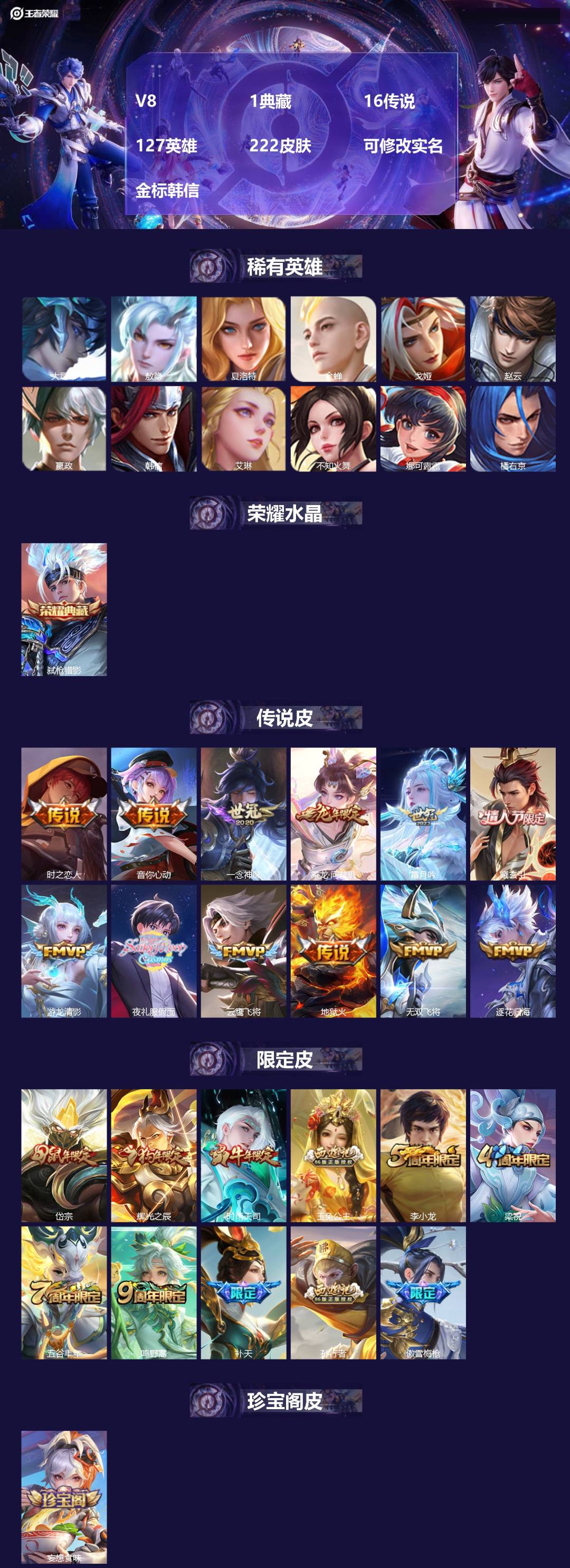 王者荣耀账号苹果QQ127英雄-222皮肤-[]V8 1典藏 16传说 127英雄 222皮肤 可修改实名 金标韩信
【