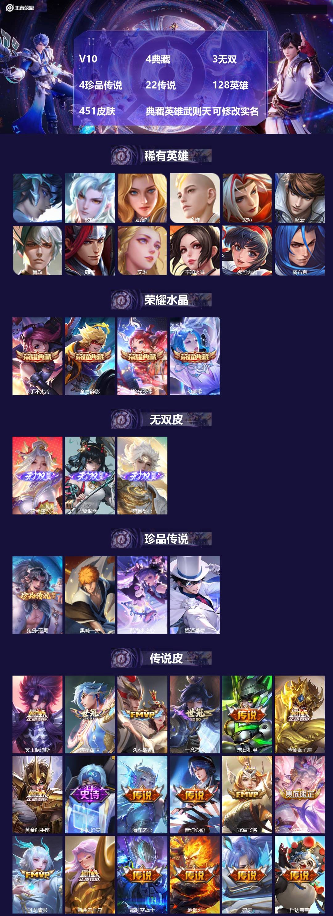 王者荣耀账号苹果QQV10 4典藏 3无双 4珍品传说 22传说 128英雄 451皮肤 典藏英雄武则天 可修改实名 
