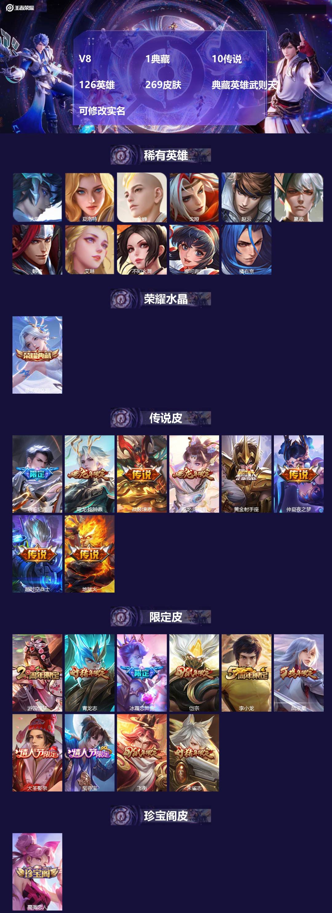 王者荣耀账号安卓QQ126英雄-269皮肤-[]V8 1典藏 10传说 126英雄 269皮肤 典藏英雄武则天 可修改实
