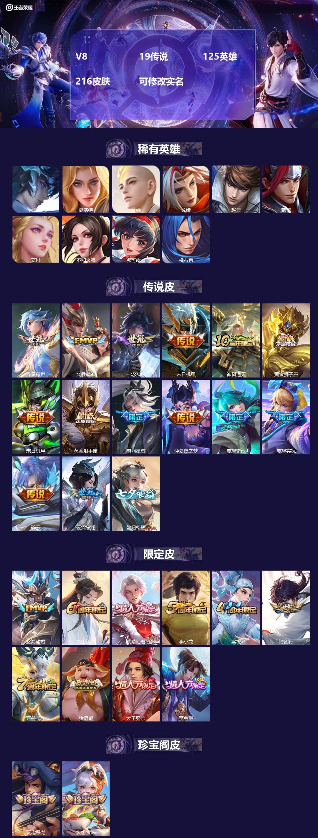 王者荣耀账号安卓QQV8 19传说 125英雄 216皮肤 可修改实名 
【英雄全皮】蚩奼全皮
【稀有英雄】大司命,韩信