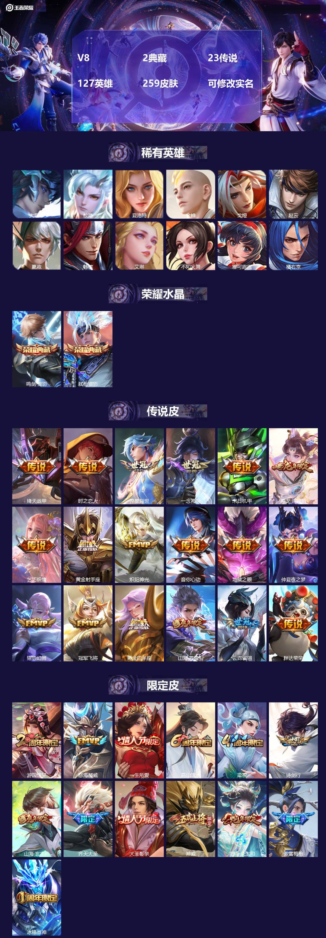 王者荣耀账号安卓QQV8 2典藏 23传说 127英雄 259皮肤 可修改实名 
【英雄全皮】敖隐全皮
【稀有英雄】敖隐