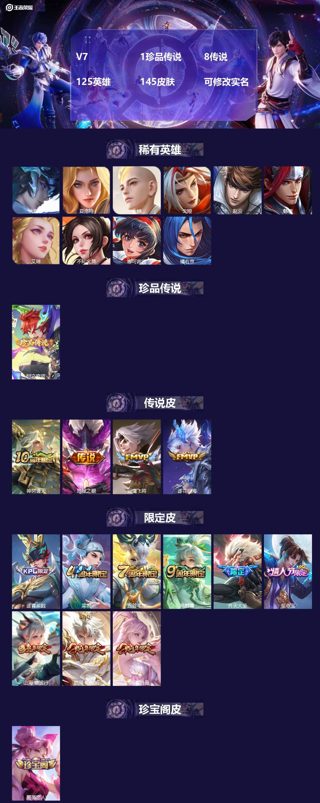 王者荣耀账号苹果QQ125英雄-145皮肤-[]V7 1珍品传说 8传说 125英雄 145皮肤 可修改实名 
【稀有英