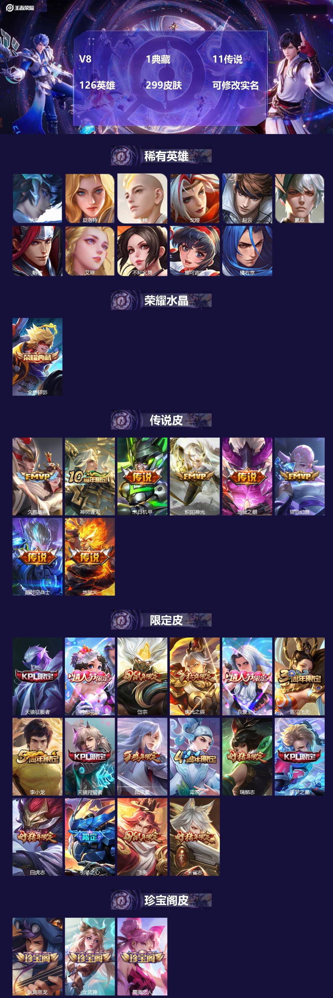 王者荣耀账号安卓QQ[15547375]V8 1典藏 11传说 126英雄 299皮肤 可修改实名 
【英雄全皮】蒙恬全