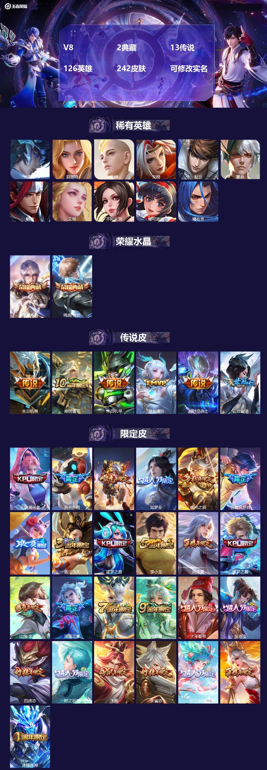 王者荣耀账号苹果QQ[15573071]V8 2典藏 13传说 126英雄 242皮肤 可修改实名 
【稀有英雄】大司命