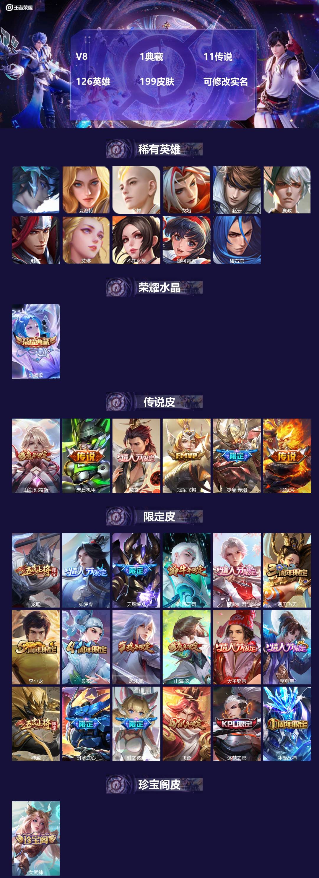 王者荣耀账号苹果QQ[15580540]V8 1典藏 11传说 126英雄 199皮肤 可修改实名 
【稀有英雄】大司命