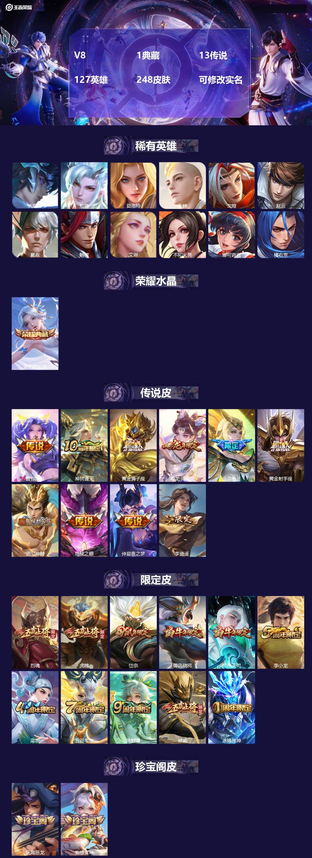 王者荣耀账号安卓QQ[15582954]V8 1典藏 13传说 127英雄 248皮肤 可修改实名 
【英雄全皮】敖隐全