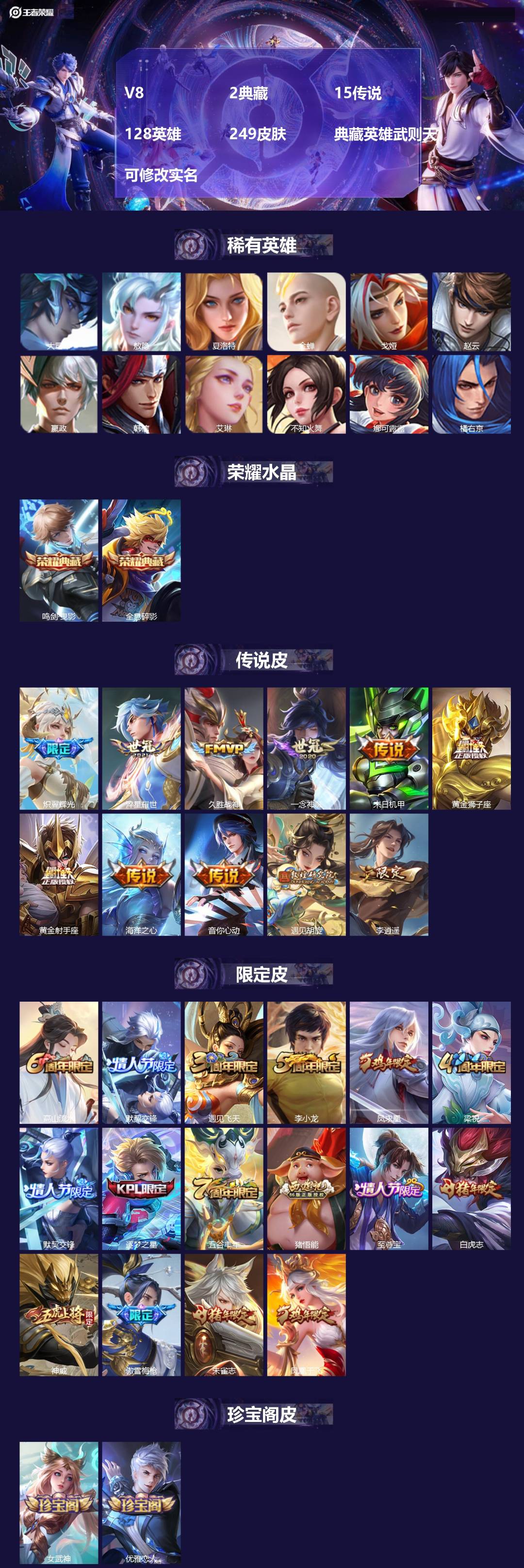王者荣耀账号苹果QQ128英雄-249皮肤-[]V8 2典藏 15传说 128英雄 249皮肤 典藏英雄武则天 可修改实