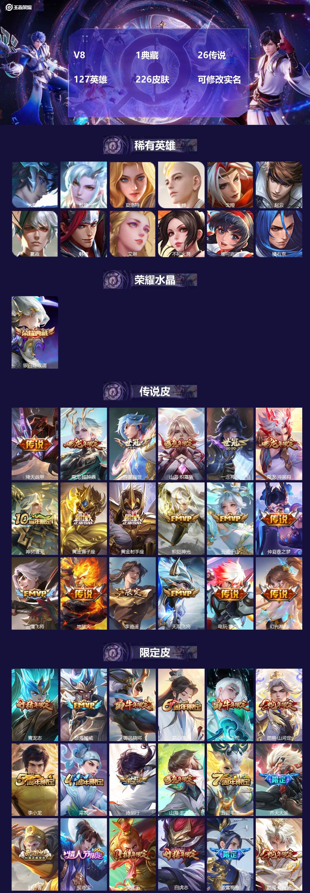 王者荣耀账号安卓VX[15595266]V8 1典藏 26传说 127英雄 226皮肤 可修改实名 
【英雄全皮】李信全