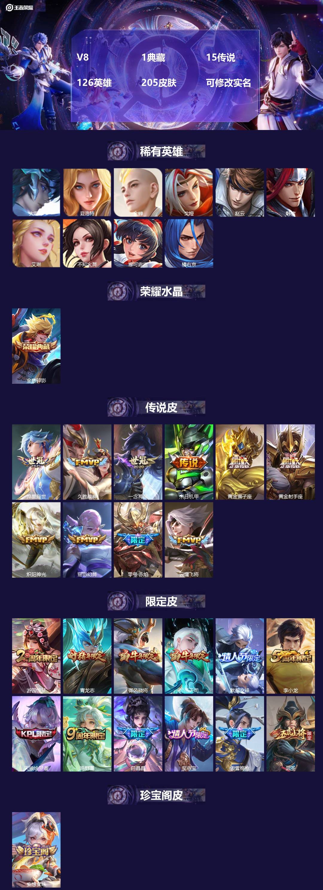 王者荣耀账号安卓QQ[15611161]V8 1典藏 15传说 126英雄 205皮肤 可修改实名 
【英雄全皮】大禹全