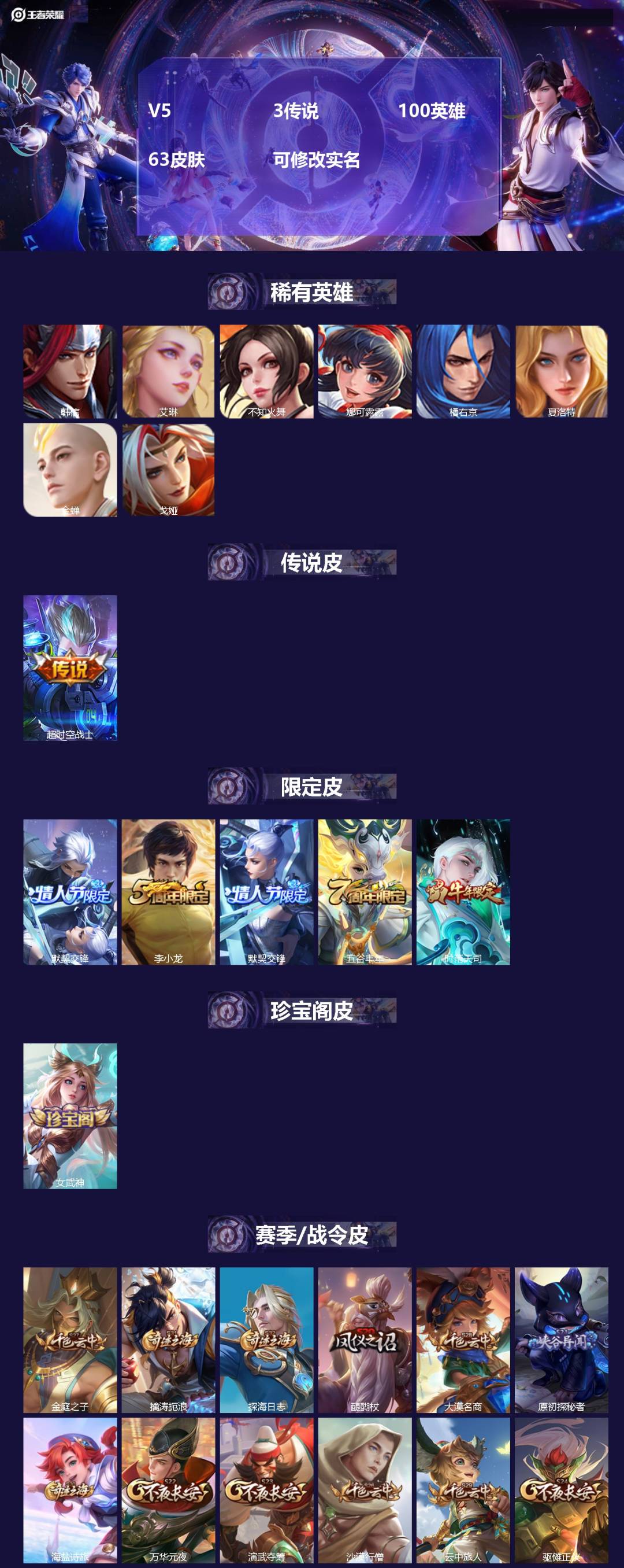 王者荣耀账号安卓QQ100英雄-63皮肤-[]V5 3传说 100英雄 63皮肤 可修改实名 
【稀有英雄】韩信(韩跳跳