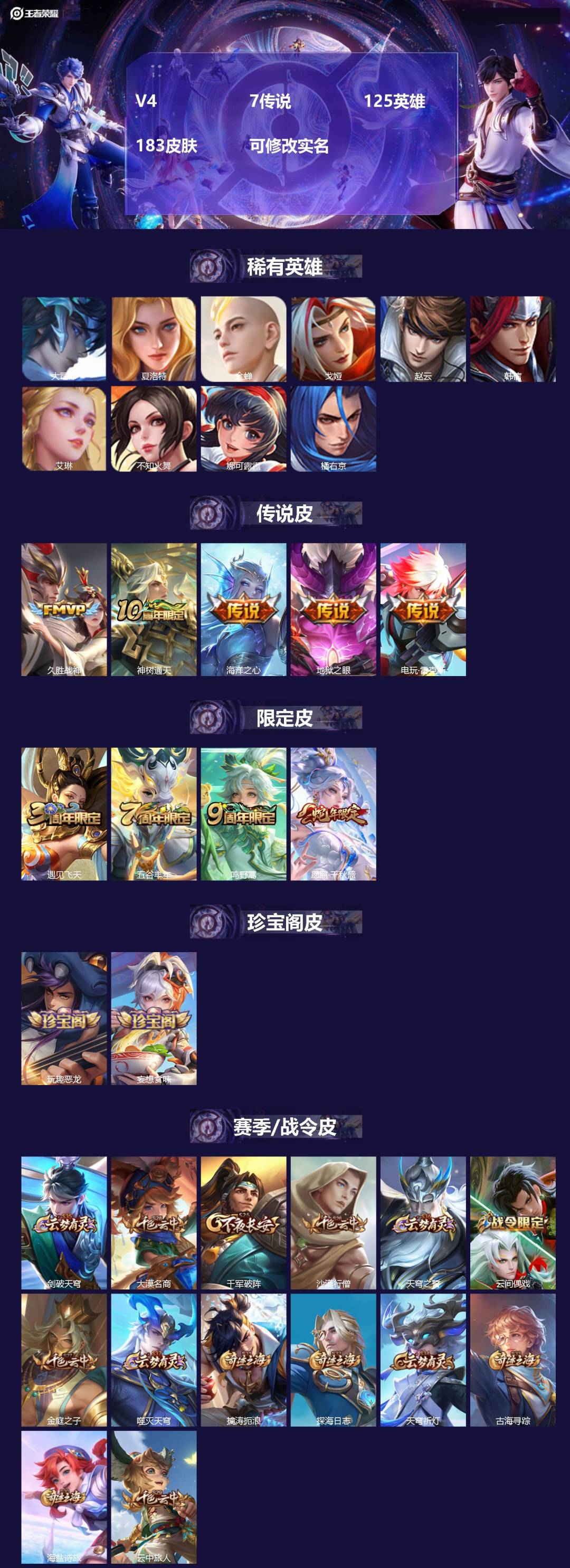 王者荣耀账号安卓QQ[15618784]V4 7传说 125英雄 183皮肤 可修改实名 
【稀有英雄】大司命,韩信(韩