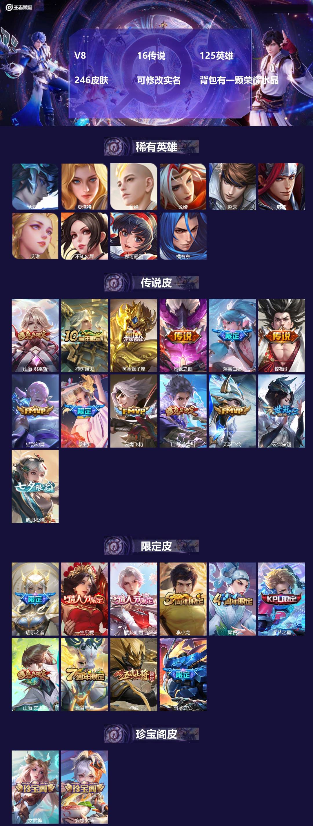 王者荣耀账号安卓QQ125英雄-246皮肤-[]V8 16传说 125英雄 246皮肤 可修改实名 背包有一颗荣耀水晶
