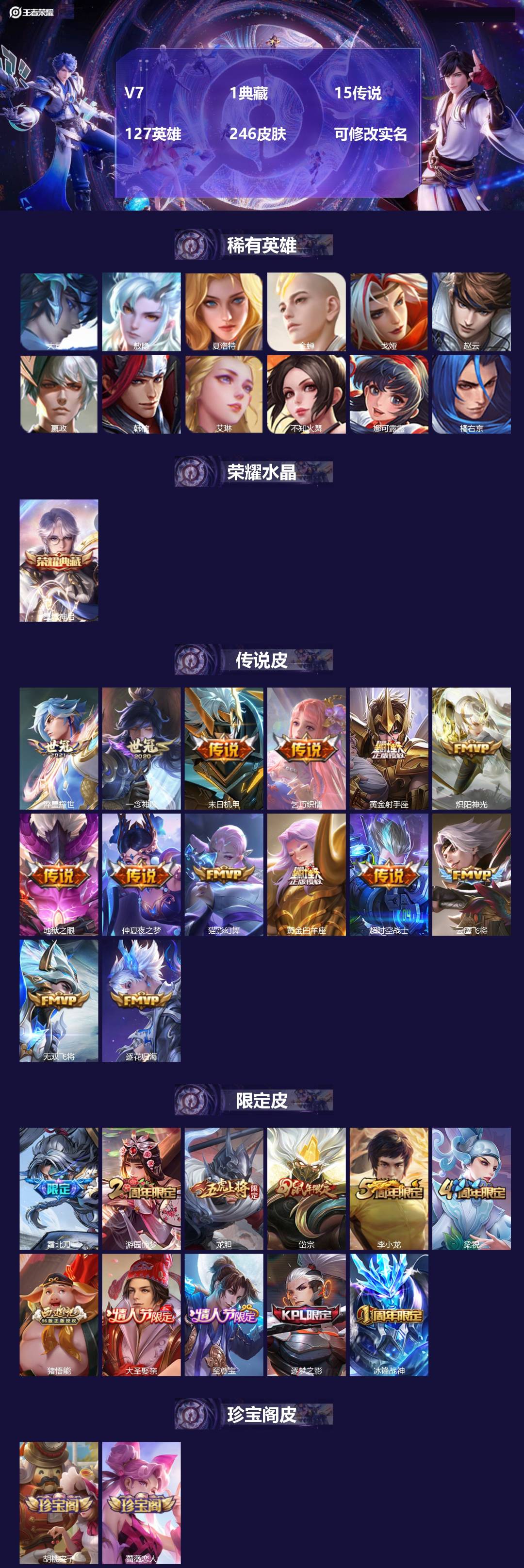 王者荣耀账号苹果QQ[15640202]V7 1典藏 15传说 127英雄 246皮肤 可修改实名 
【英雄全皮】敖隐全