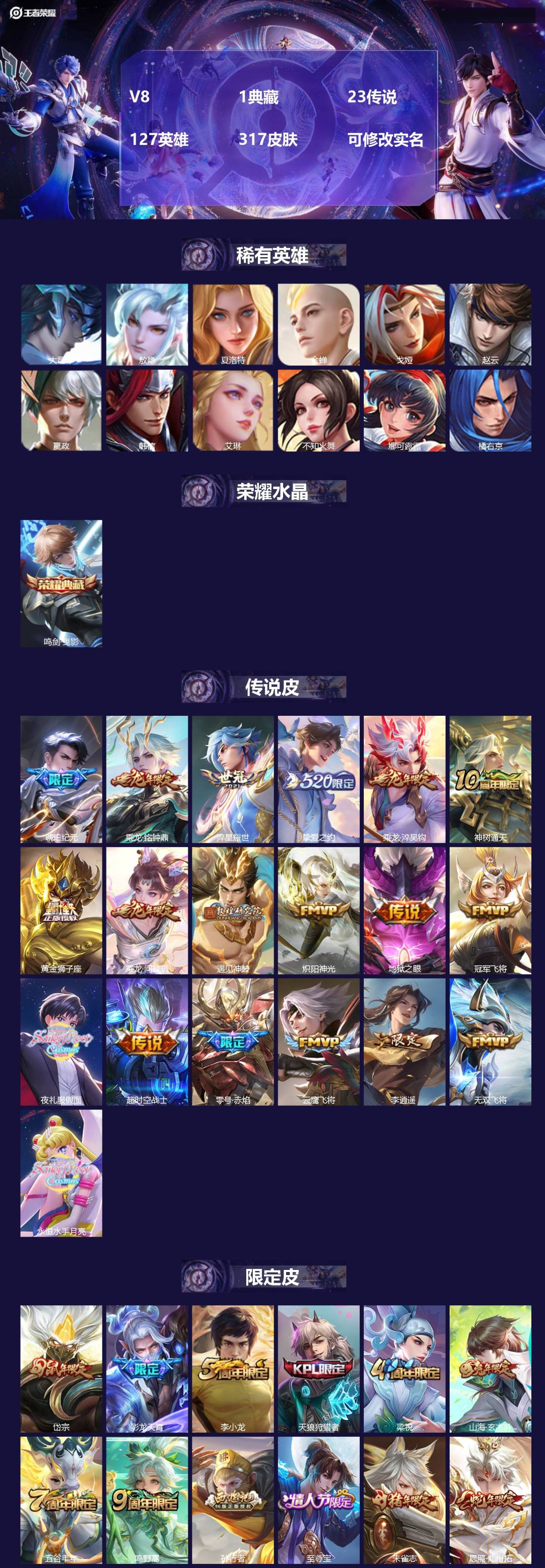 王者荣耀账号安卓QQ127英雄-317皮肤-[]V8 1典藏 23传说 127英雄 317皮肤 可修改实名 
【英雄全皮