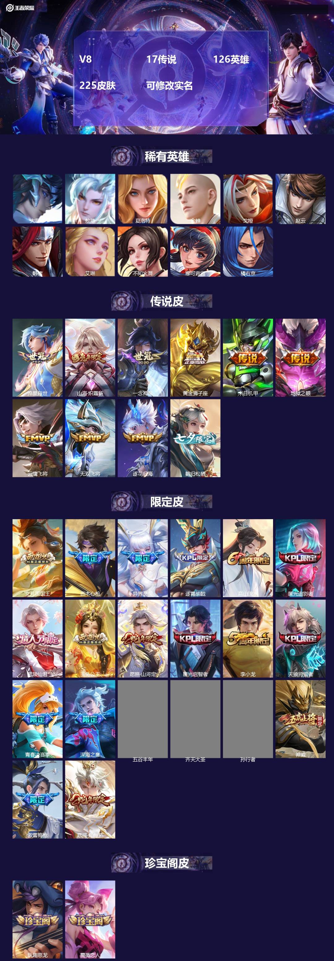 王者荣耀账号苹果VX[15649035]V8 17传说 126英雄 225皮肤 可修改实名 
【英雄全皮】李信全皮,敖隐