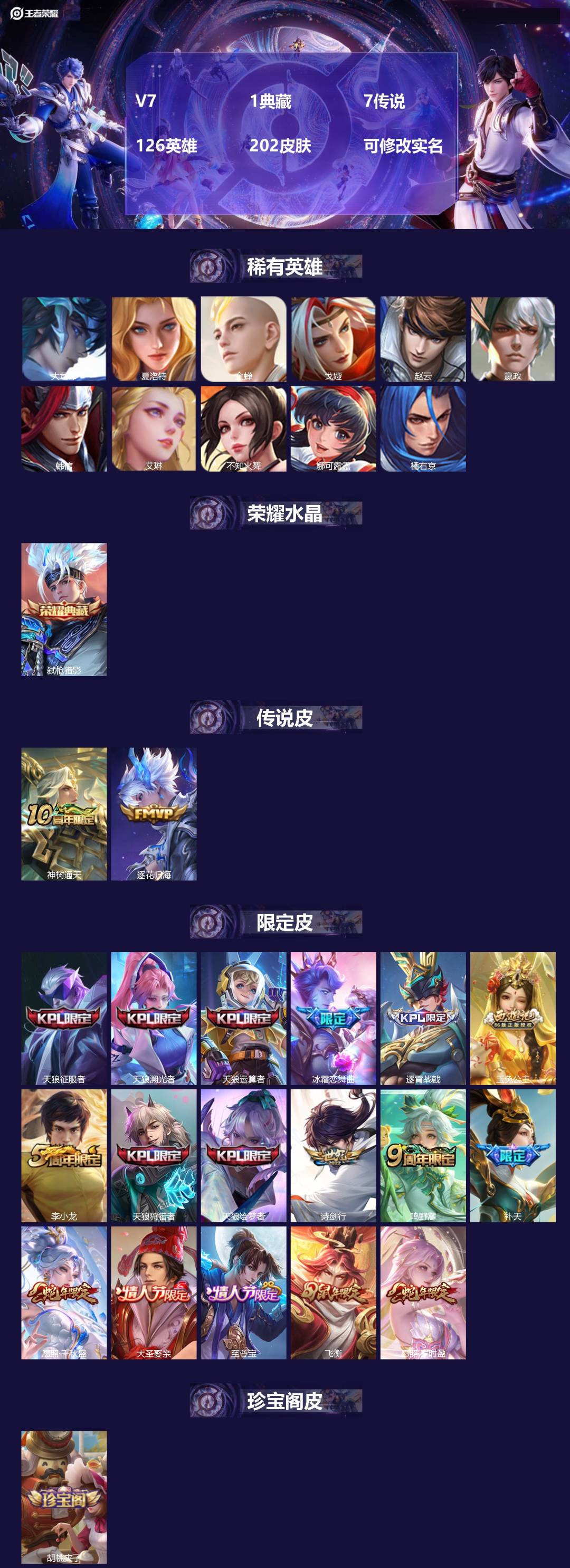 王者荣耀账号安卓QQ126英雄-202皮肤-[]V7 1典藏 7传说 126英雄 202皮肤 可修改实名 
【英雄全皮】