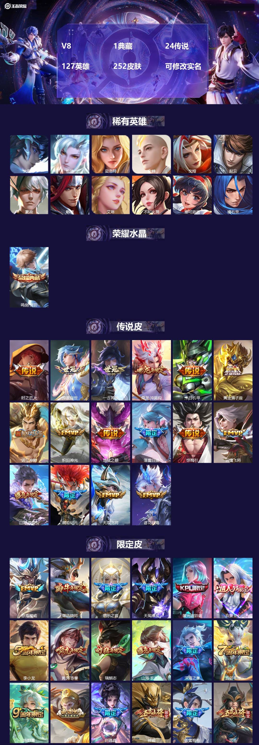 王者荣耀账号苹果QQ[15653912]V8 1典藏 24传说 127英雄 252皮肤 可修改实名 
【英雄全皮】蒙恬全