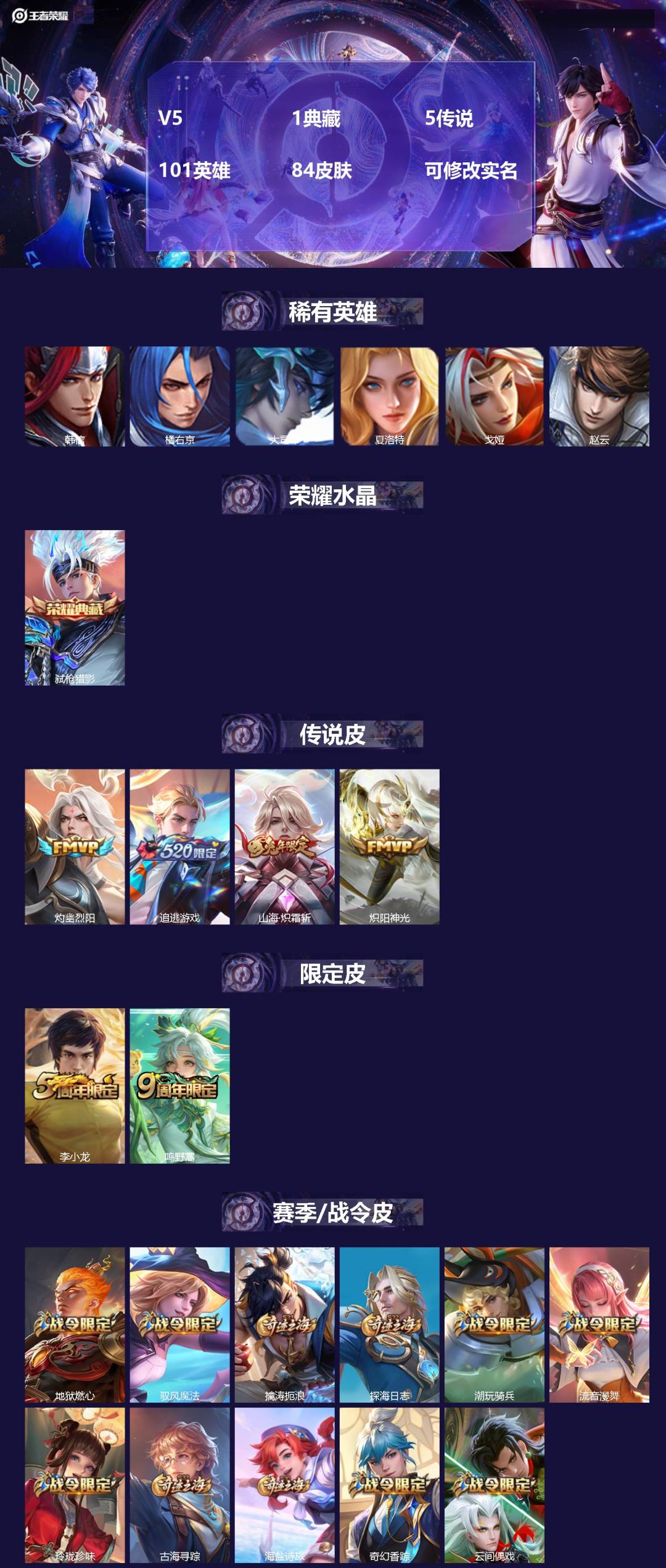 王者荣耀账号安卓QQ101英雄-84皮肤-[]V5 1典藏 5传说 101英雄 84皮肤 可修改实名 
【稀有英雄】大司