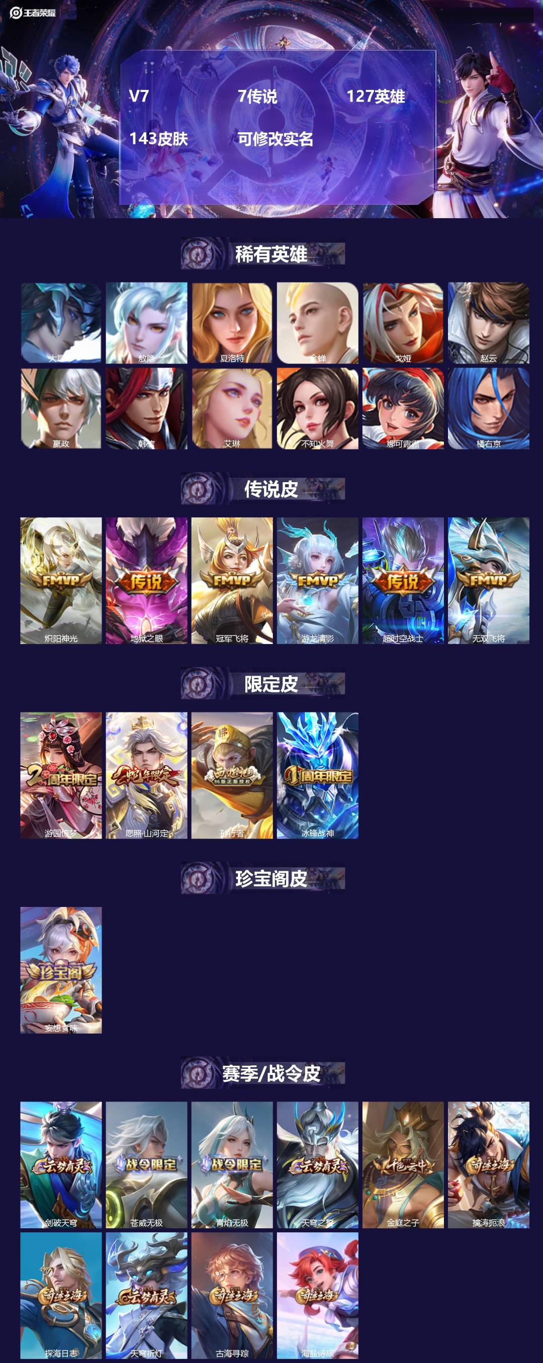 王者荣耀账号苹果QQ127英雄-143皮肤-[]V7 7传说 127英雄 143皮肤 可修改实名 
【英雄全皮】敖隐全皮