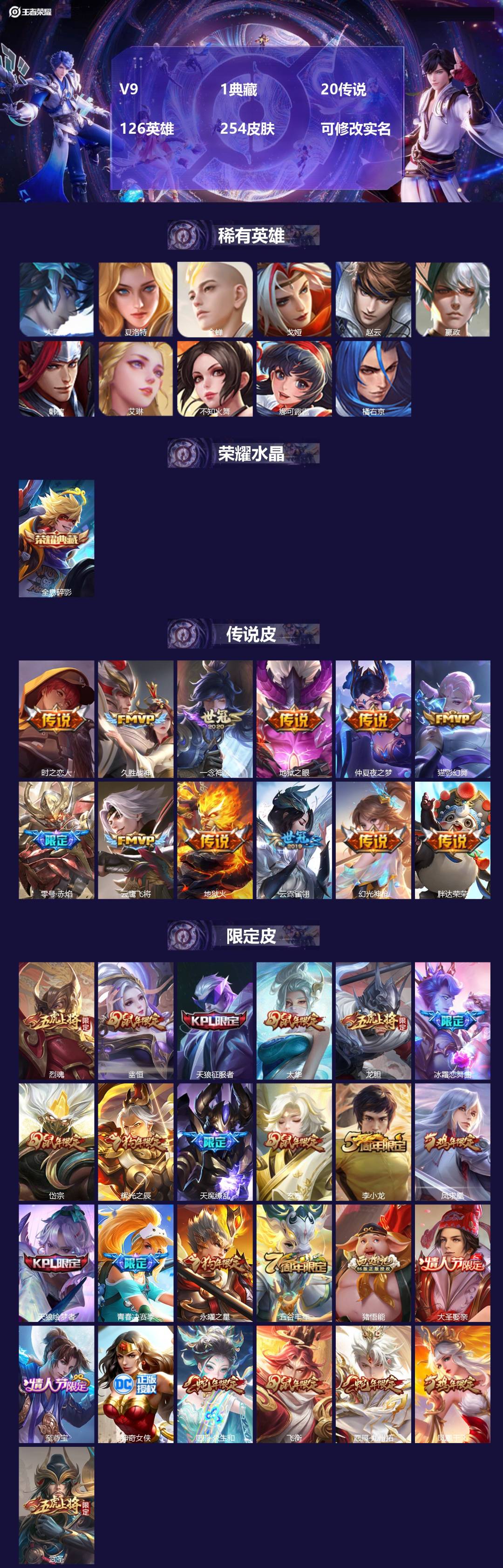 王者荣耀账号安卓QQ126英雄-254皮肤-[]V9 1典藏 20传说 126英雄 254皮肤 可修改实名 
【英雄全皮