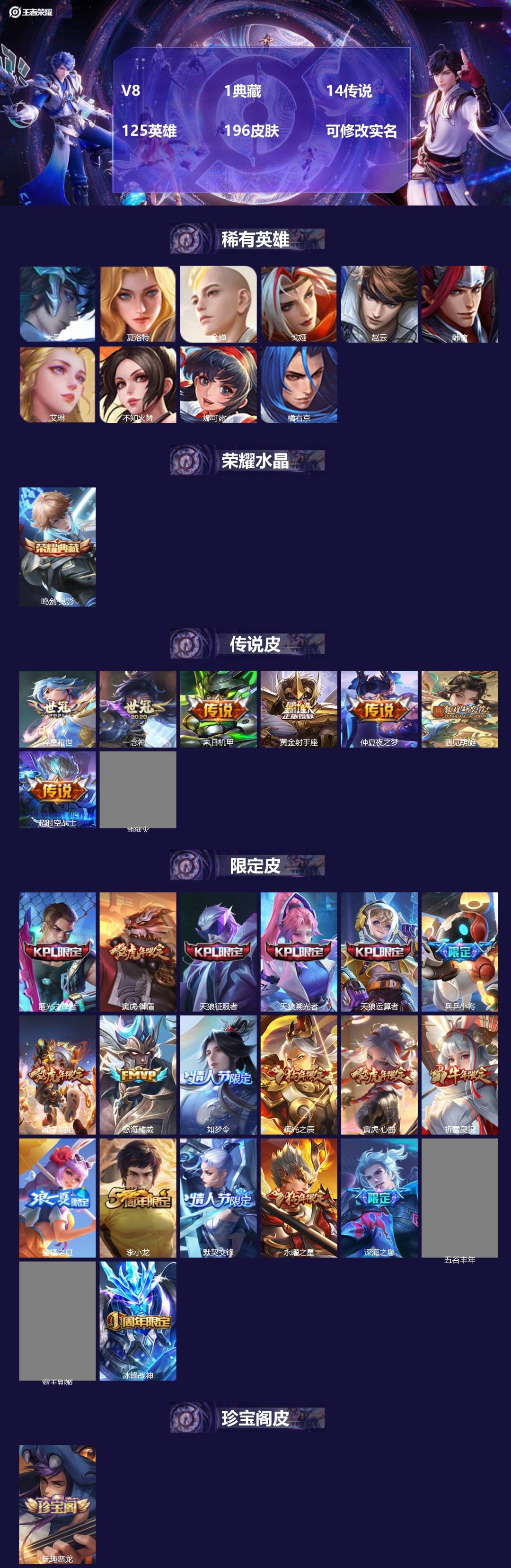 王者荣耀账号苹果QQ[15713343]V8 1典藏 14传说 125英雄 196皮肤 可修改实名 
【稀有英雄】大司命