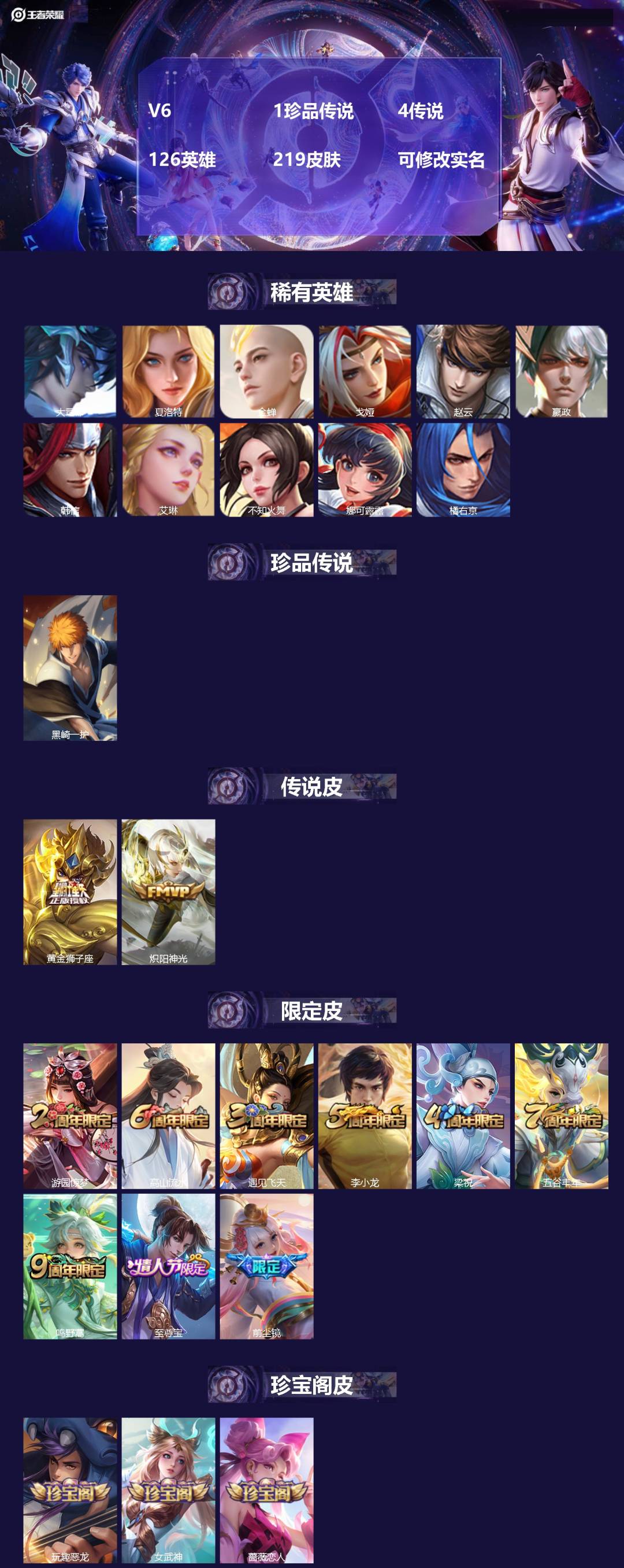 王者荣耀账号苹果QQ[15727014]V6 1珍品传说 4传说 126英雄 219皮肤 可修改实名 
【稀有英雄】大司