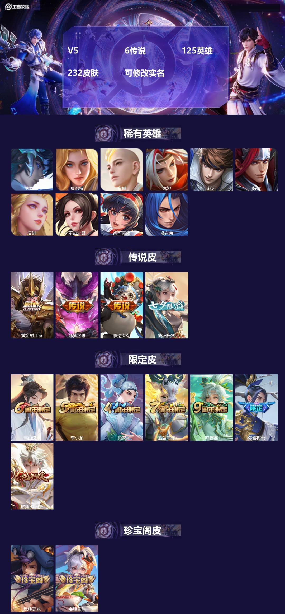 王者荣耀账号安卓QQ[15800564]V5 6传说 125英雄 232皮肤 可修改实名 
【英雄全皮】孙权全皮,蚩奼全