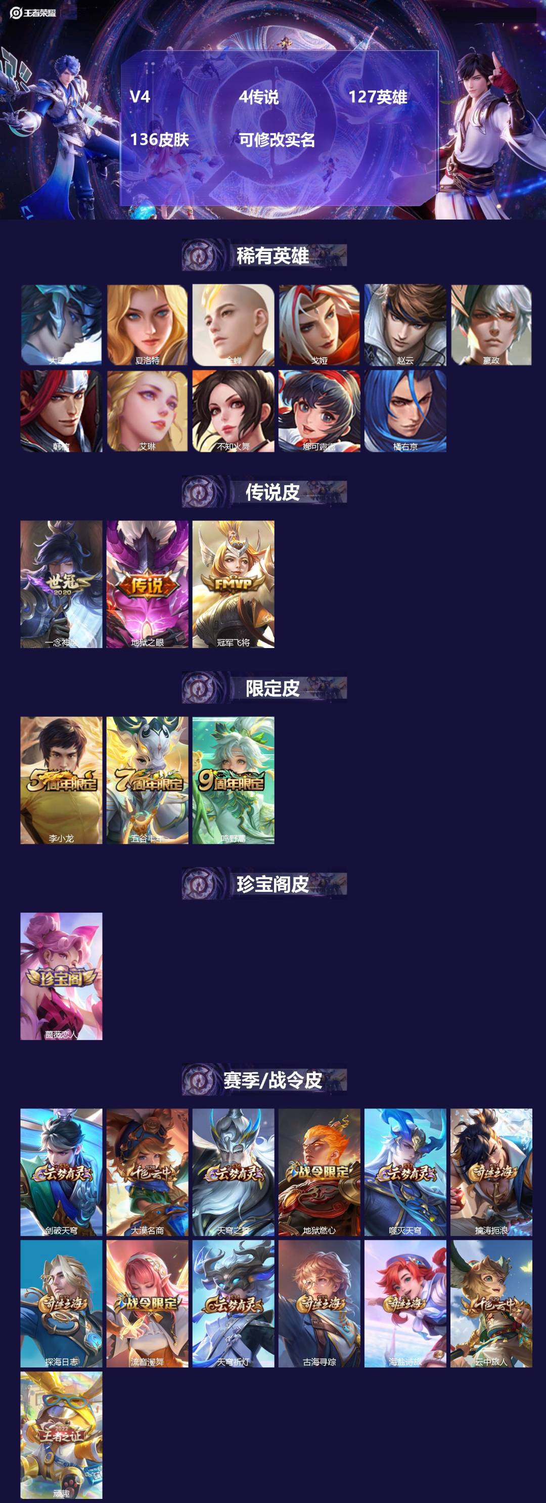 王者荣耀账号安卓QQ127英雄-136皮肤-[]V4 4传说 127英雄 136皮肤 可修改实名 
【英雄全皮】大禹全皮