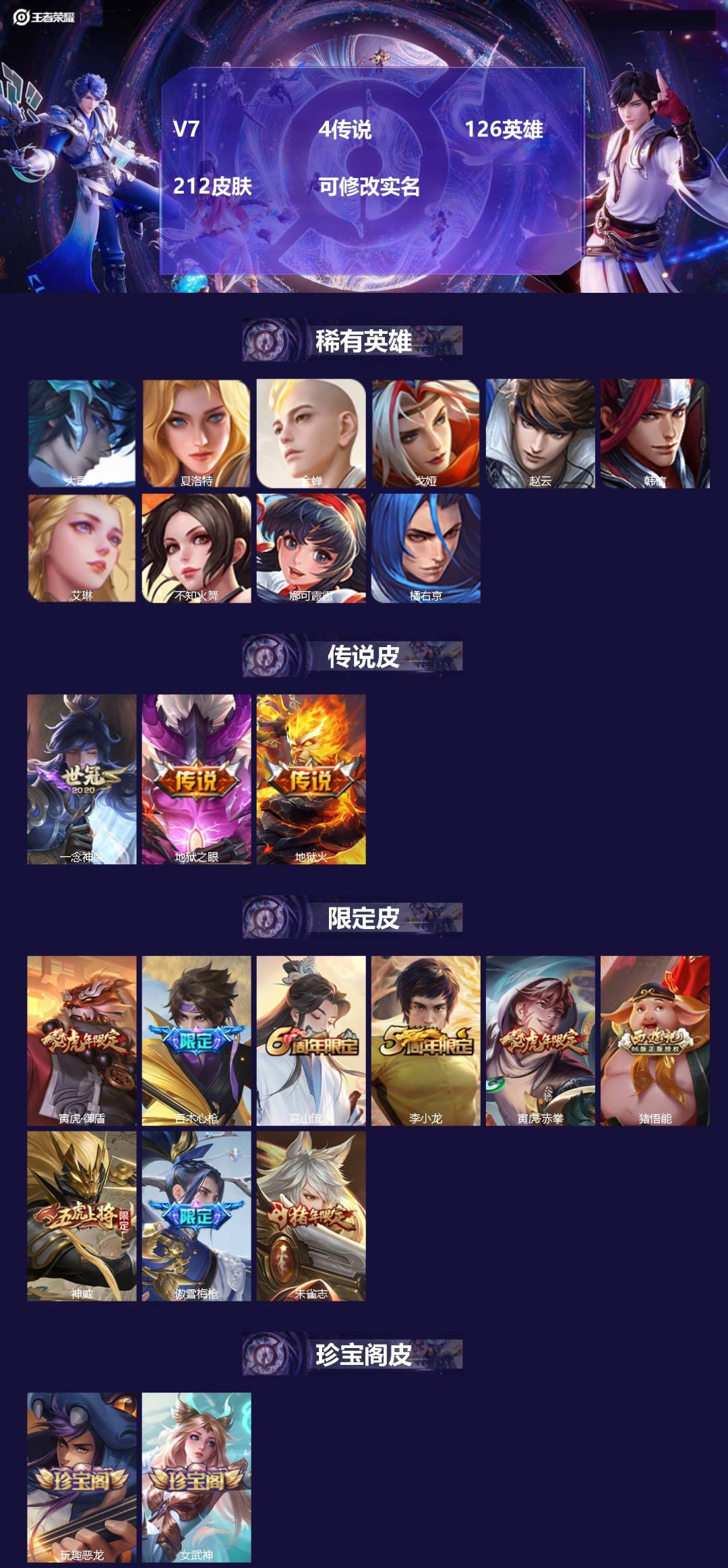 王者荣耀账号安卓QQ126英雄-212皮肤-[]V7 4传说 126英雄 212皮肤 可修改实名 
【英雄全皮】蚩奼全皮