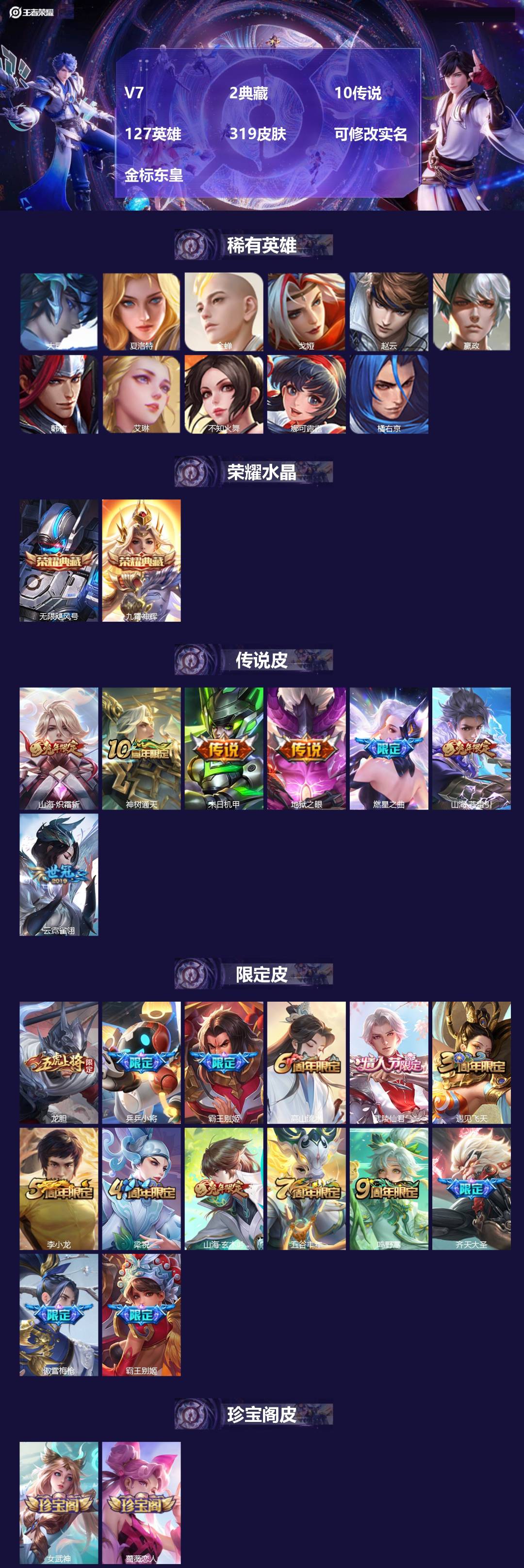 王者荣耀账号苹果QQ127英雄-319皮肤-[]V7 2典藏 10传说 127英雄 319皮肤 可修改实名 金标东皇
【