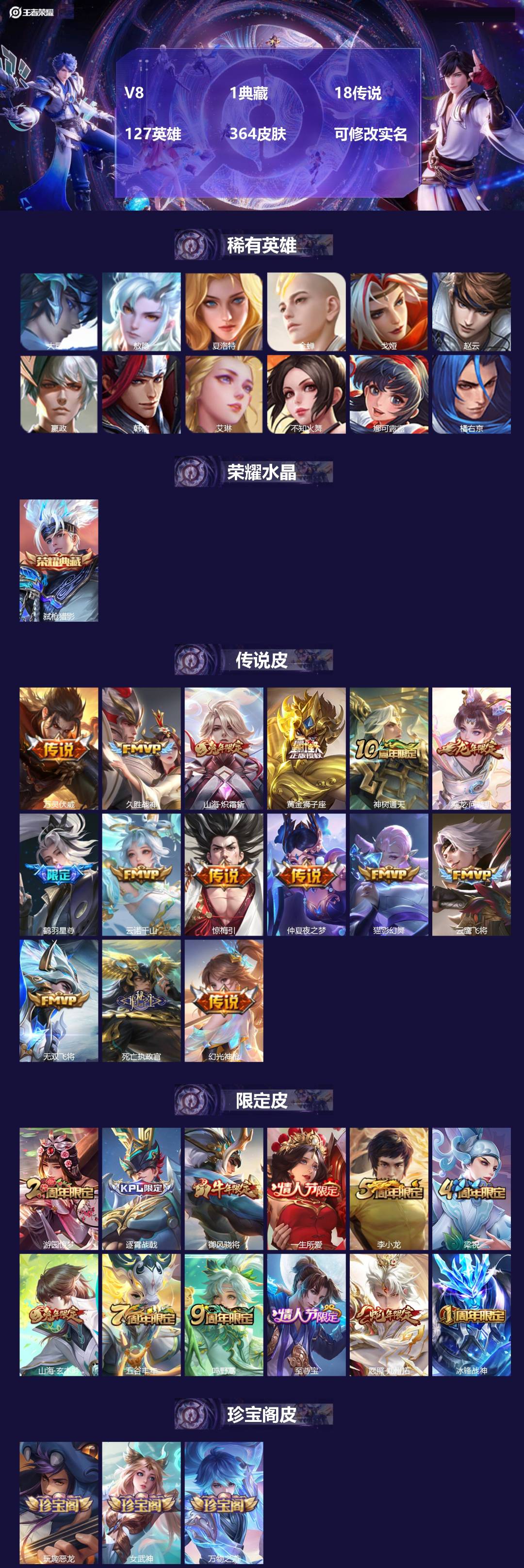 王者荣耀账号苹果QQ127英雄-364皮肤-[]V8 1典藏 18传说 127英雄 364皮肤 可修改实名 
【英雄全皮