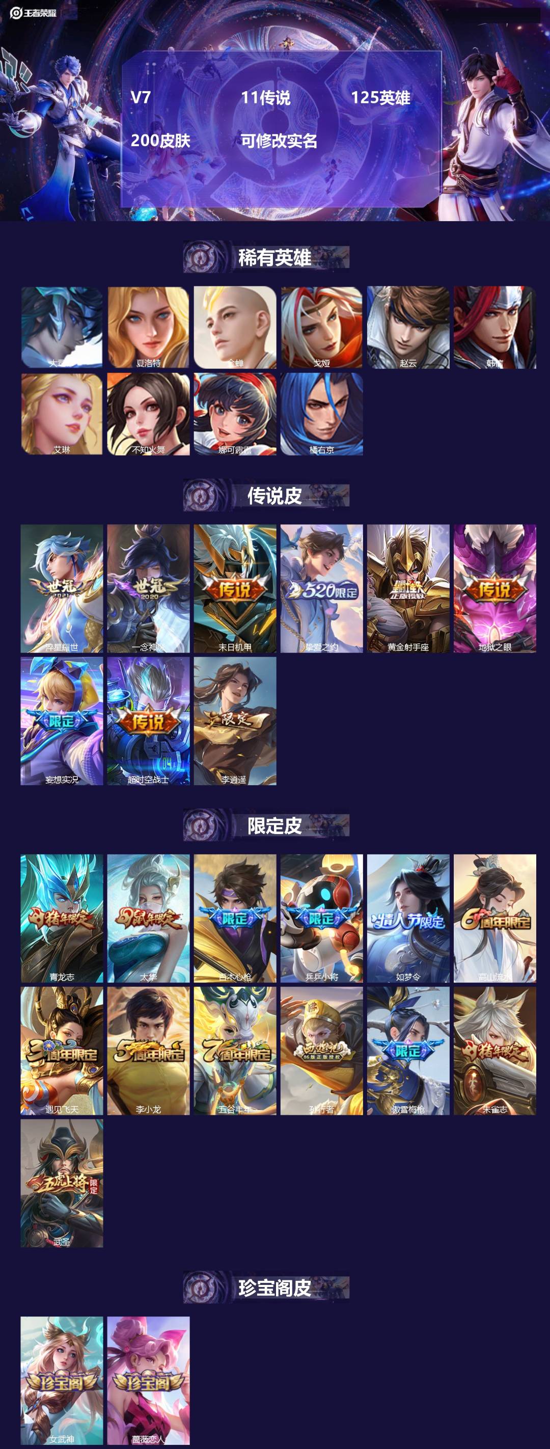 王者荣耀账号安卓QQ[16025864]V7 11传说 125英雄 200皮肤 可修改实名 
【稀有英雄】大司命,韩信(