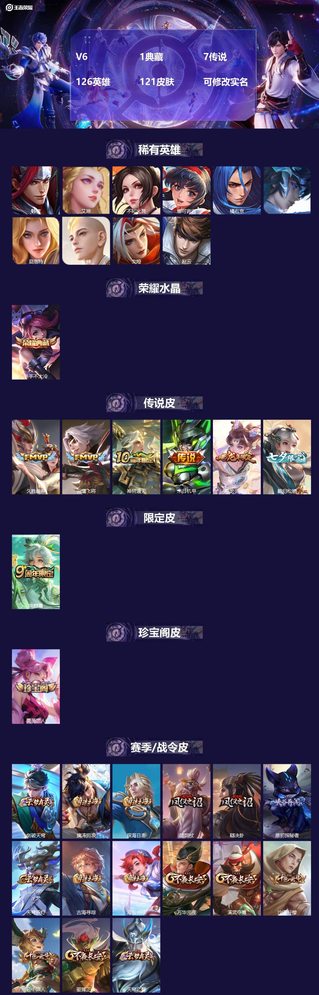 王者荣耀账号安卓QQ126英雄-121皮肤-[]V6 1典藏 7传说 126英雄 121皮肤 可修改实名 
【英雄全皮】