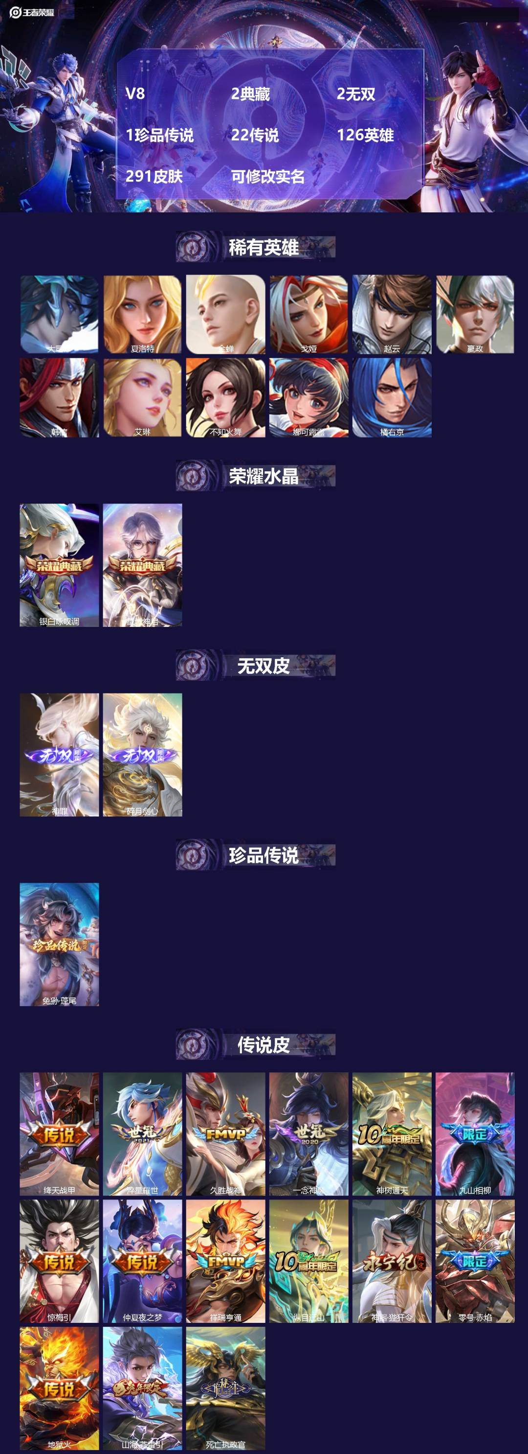 王者荣耀账号苹果QQV8 2典藏 2无双 1珍品传说 22传说 126英雄 291皮肤 可修改实名 
【英雄全皮】橘右京