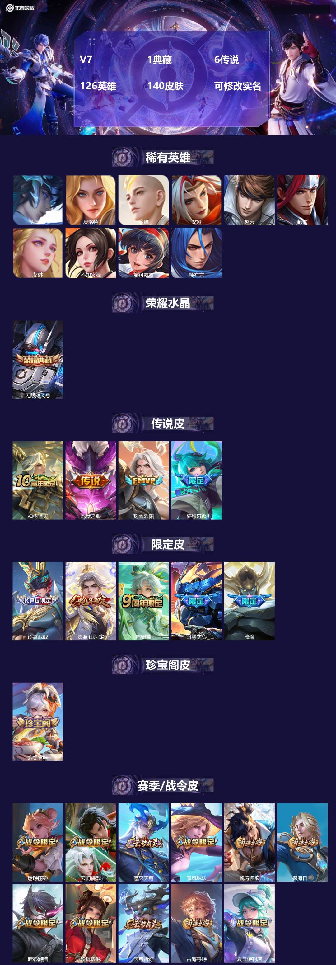 王者荣耀账号苹果QQ126英雄-140皮肤-[]V7 1典藏 6传说 126英雄 140皮肤 可修改实名 
【英雄全皮】