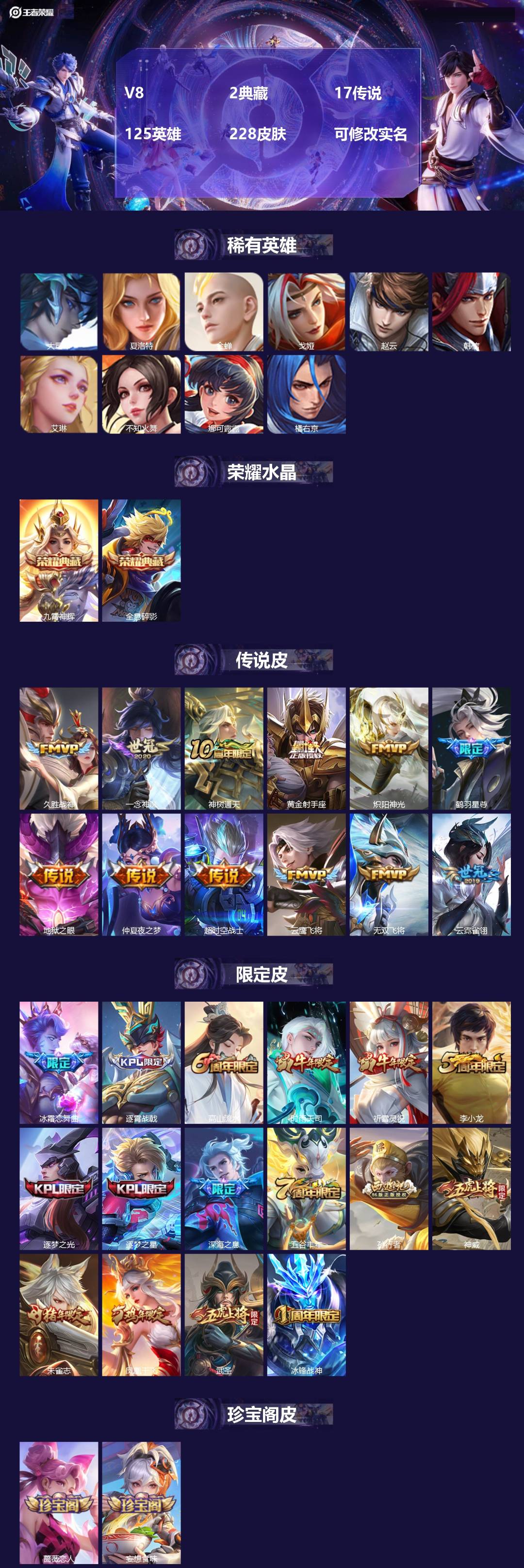 王者荣耀账号苹果QQ125英雄-228皮肤-[]V8 2典藏 17传说 125英雄 228皮肤 可修改实名 
【英雄全皮