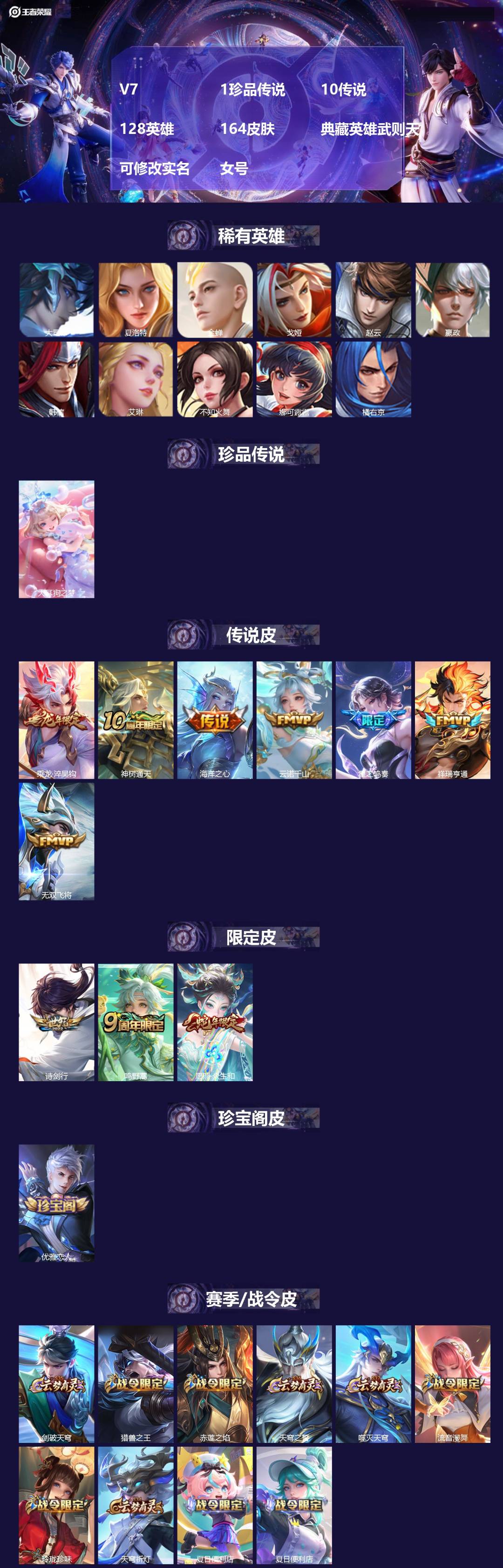 王者荣耀账号安卓QQ128英雄-164皮肤-[]V7 1珍品传说 10传说 128英雄 164皮肤 典藏英雄武则天 可修