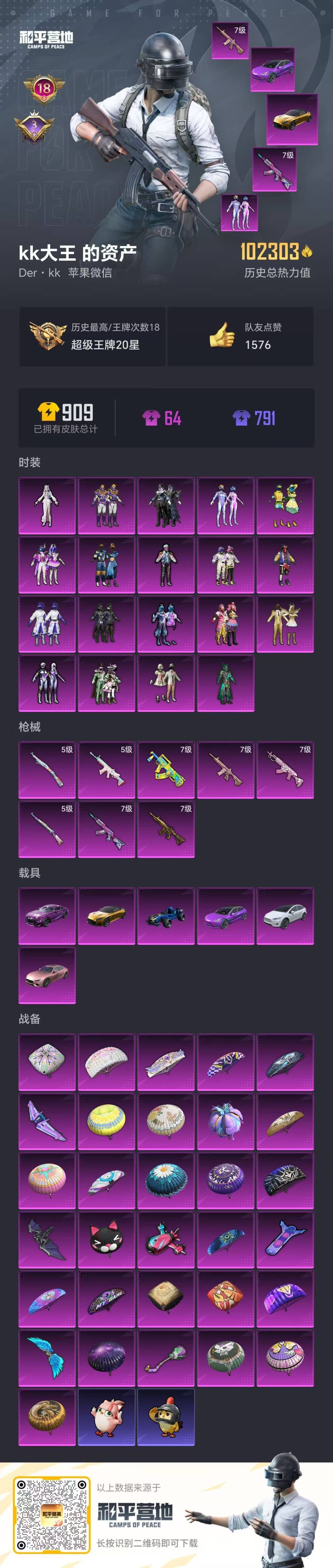 和平精英账号苹果微信6载具-176套装-208枪皮-[]19粉装 8特效枪 6载具 18印记 可二次 
【热门装扮】冷漠