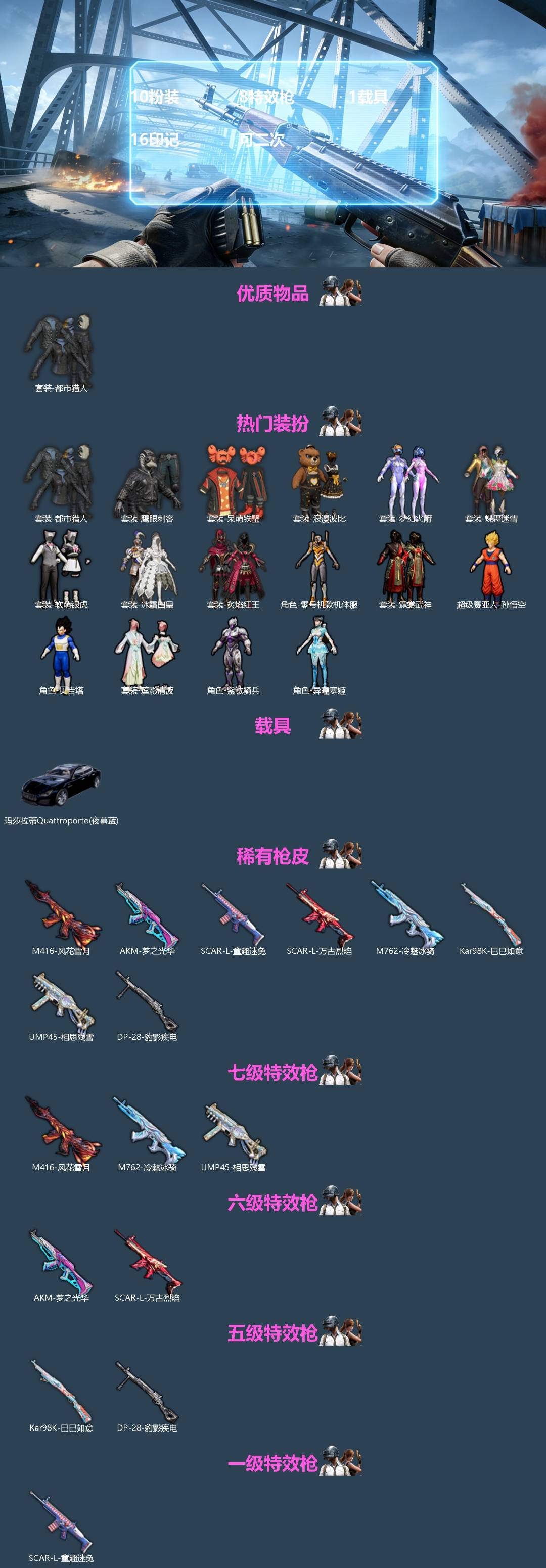 和平精英账号安卓QQ1载具-170套装-219枪皮-[]10粉装 8特效枪 1载具 16印记 可二次 
【热门装扮】零号