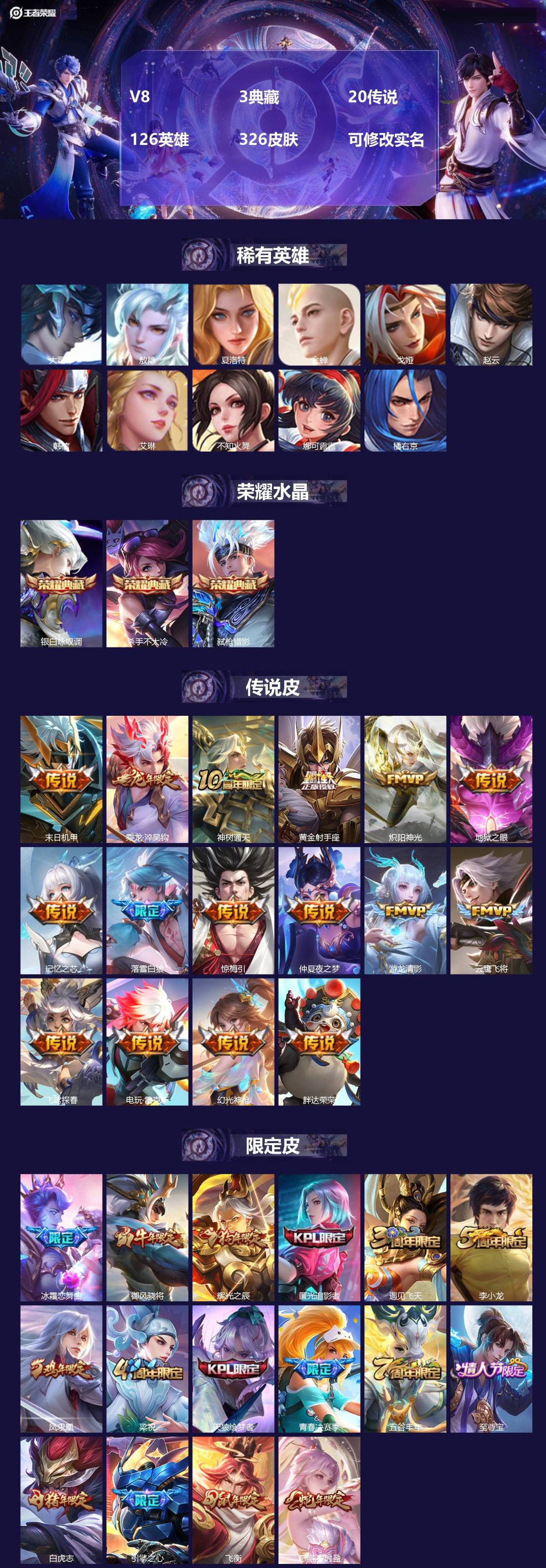 王者荣耀账号安卓QQ[16297866]V8 3典藏 20传说 126英雄 326皮肤 可修改实名 
【英雄全皮】敖隐全