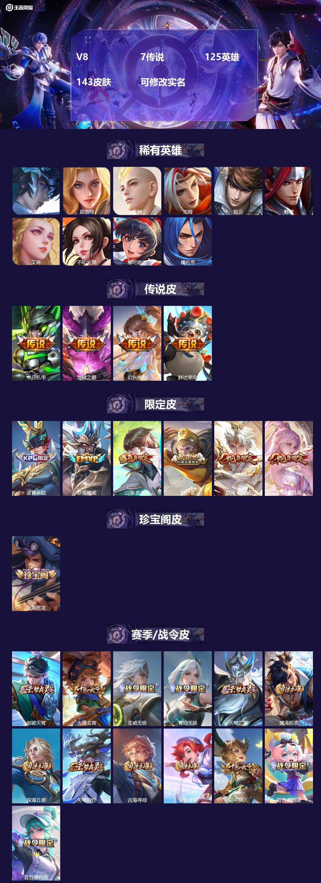 王者荣耀账号苹果QQ125英雄-144皮肤-[]V8 7传说 125英雄 143皮肤 可修改实名 
【英雄全皮】蚩奼全皮