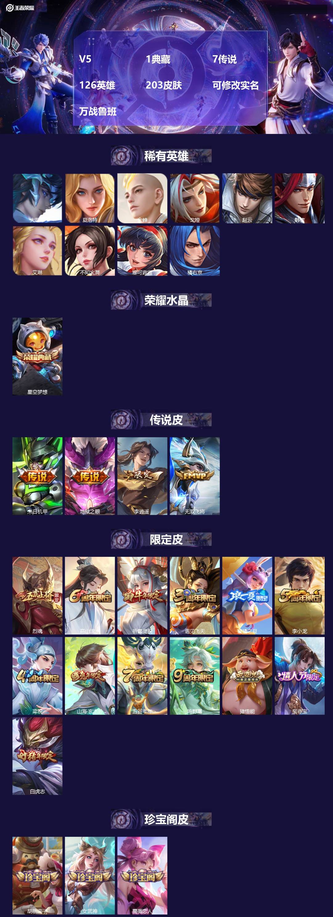 王者荣耀账号安卓QQV5 1典藏 7传说 126英雄 203皮肤 可修改实名 万战鲁班
【英雄全皮】孙权全皮,蚩奼全皮,