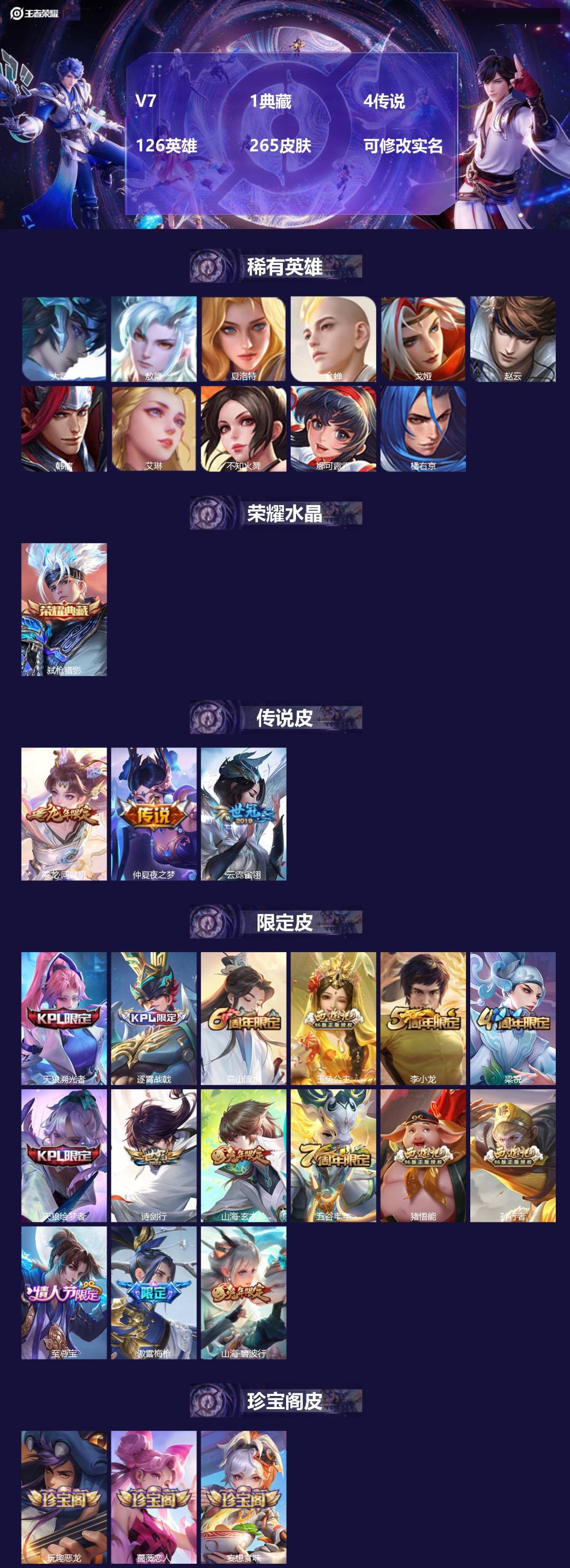 王者荣耀账号苹果QQ[16422768]V7 1典藏 4传说 126英雄 265皮肤 可修改实名 
【英雄全皮】敖隐全皮