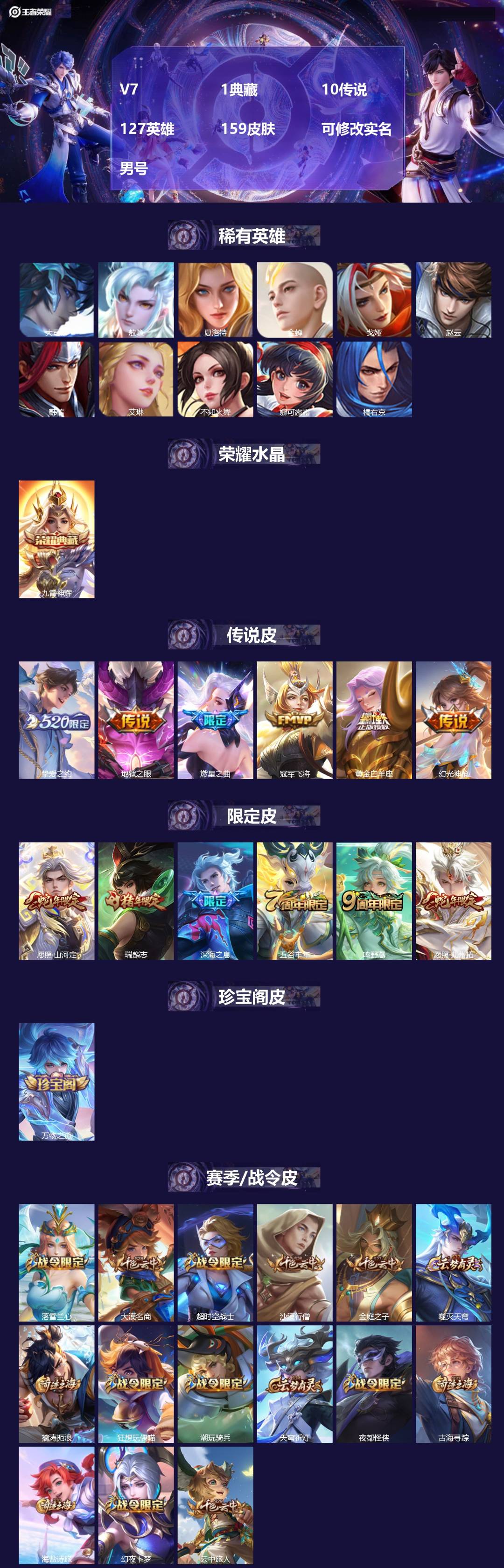 王者荣耀账号苹果QQV7 1典藏 10传说 127英雄 159皮肤 可修改实名 男号 
【英雄全皮】敖隐全皮,蚩奼全皮,
